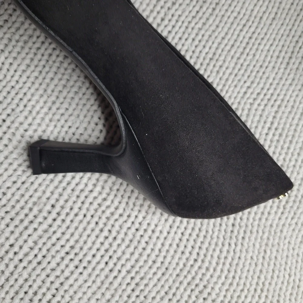 Sam & Libby Black Faux Suede Pointed Toe Flared Kitten Heel Pumps Womens 9
